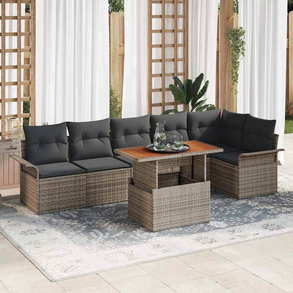 Gartensofa-set mit Kissen 7 pcs Grau Poly-Rattan