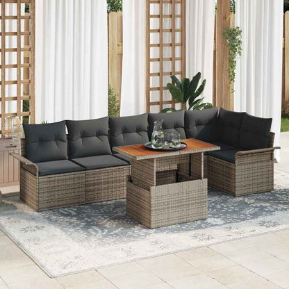 Gartensofa-set mit Kissen 7 pcs Grau Poly-Rattan