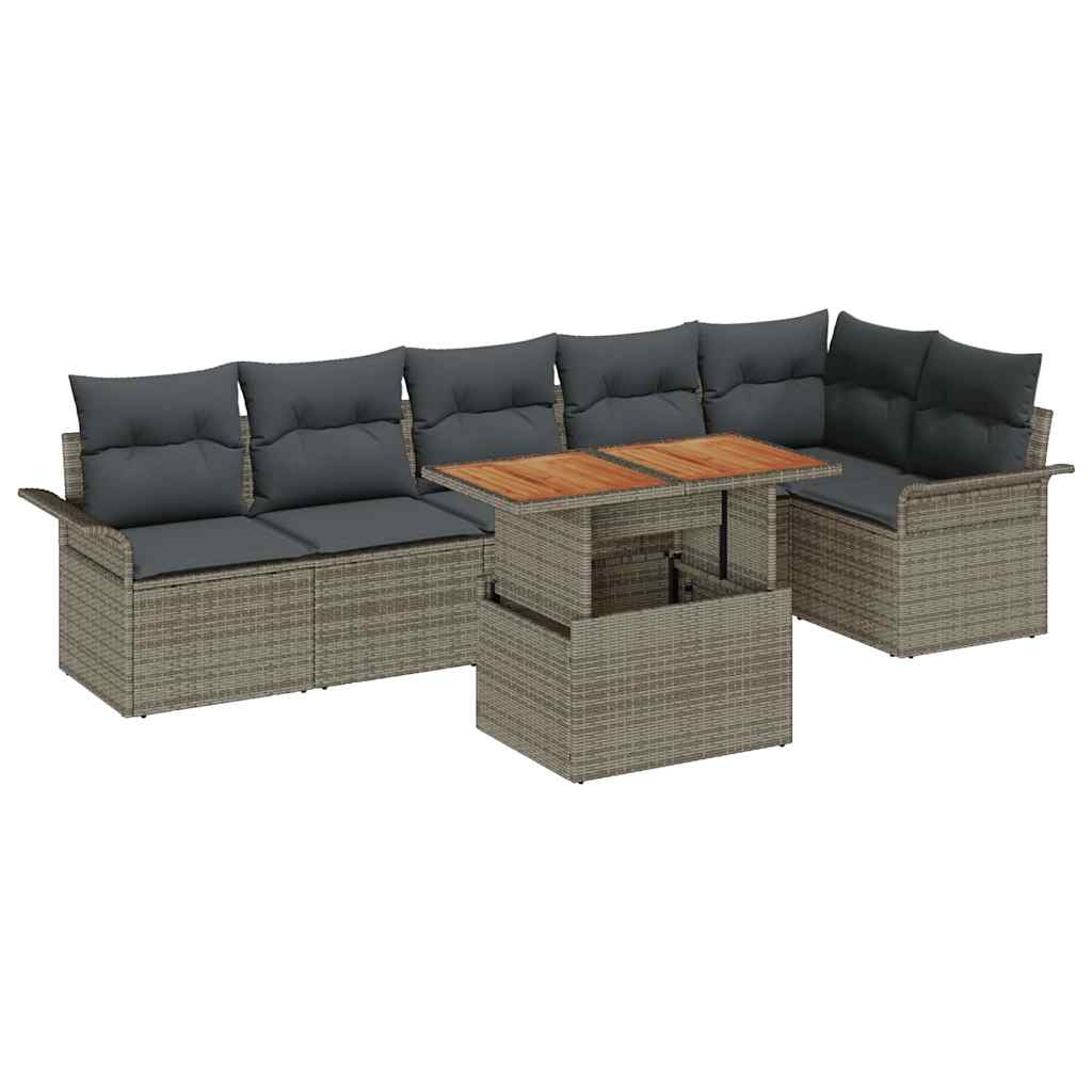 Gartensofa-set mit Kissen 7 pcs Grau Poly-Rattan