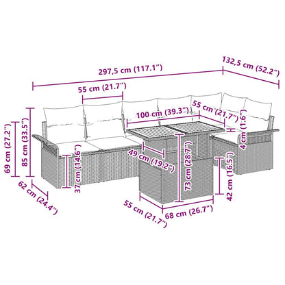 Gartensofa-set mit Kissen 7 pcs Grau Poly-Rattan