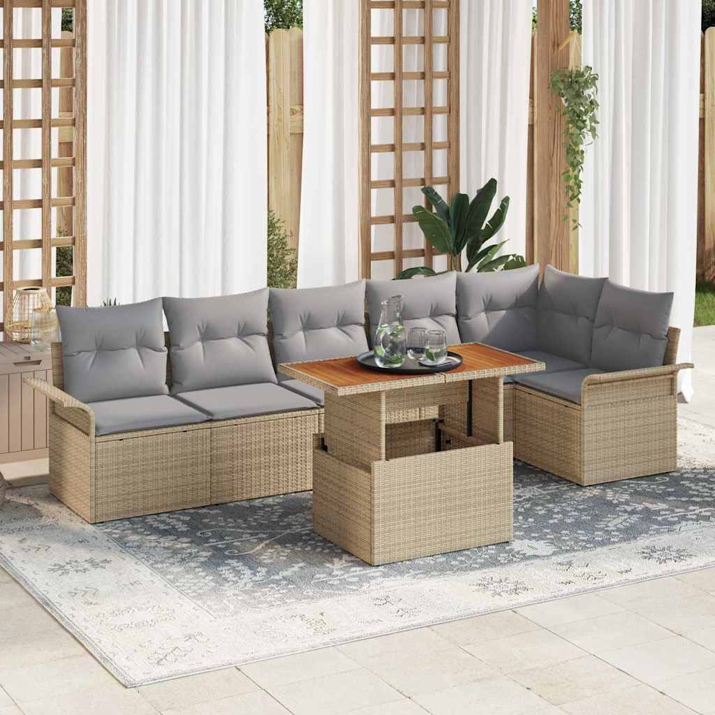 vidaXL Salon de jardin avec coussins 7 pcs Beige et gris clair Résine tressée