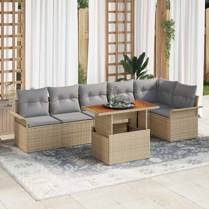 vidaXL Salon de jardin avec coussins 7 pcs Beige et gris clair Résine tressée