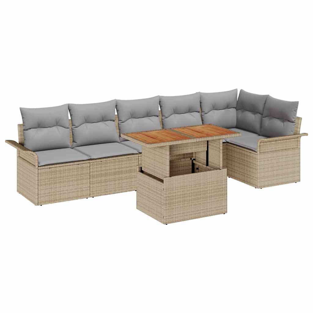 vidaXL Salon de jardin avec coussins 7 pcs Beige et gris clair Résine tressée
