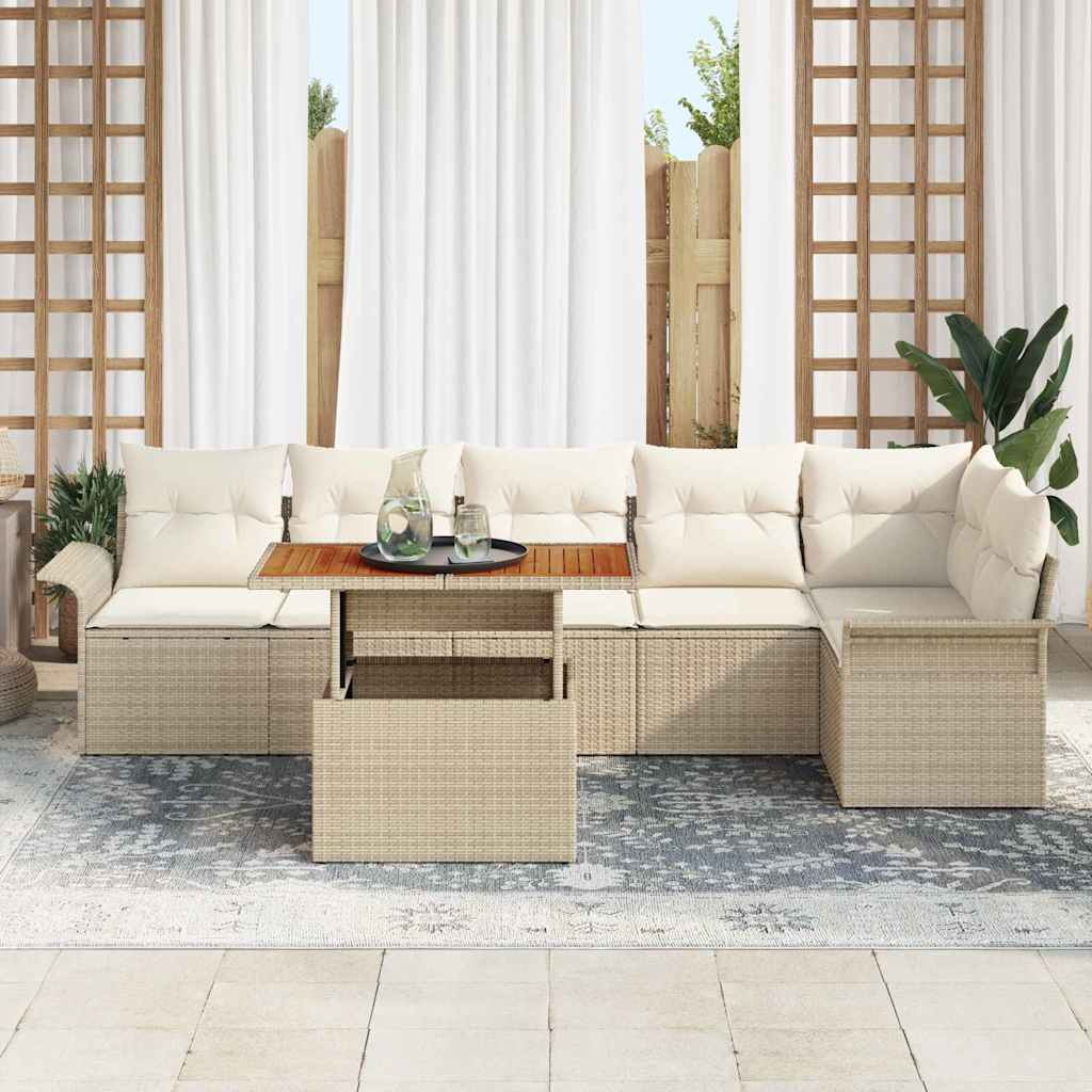 vidaXL Salon de jardin avec coussins 7 pcs Beige et Crème Résine tressée