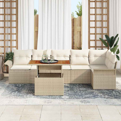 vidaXL Salon de jardin avec coussins 7 pcs Beige et Crème Résine tressée