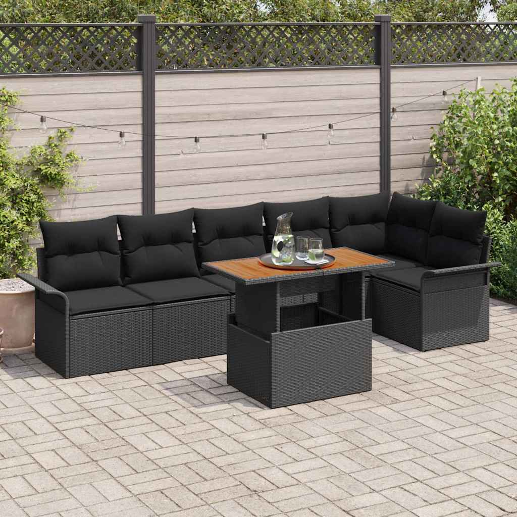 vidaXL Ensemble de canapés de jardin avec coussins 7 pcs Noir Résine tressée