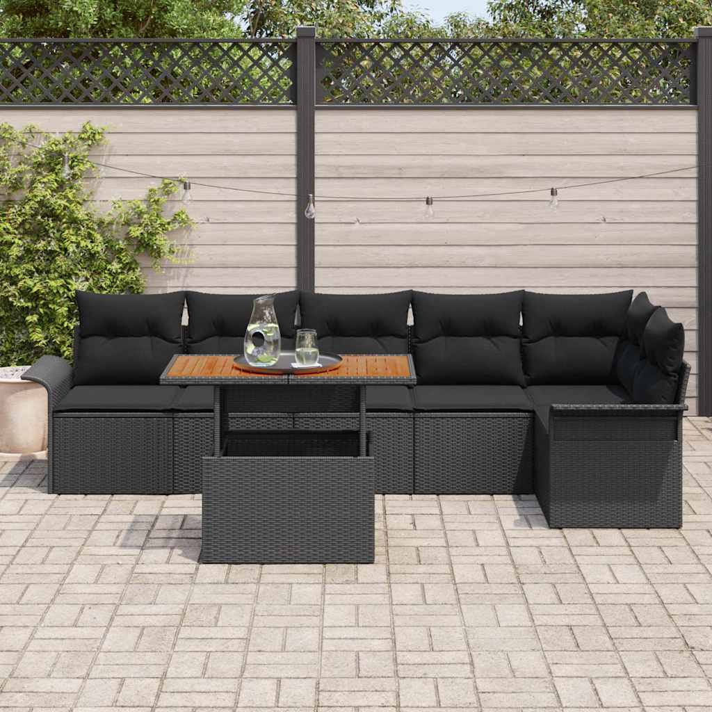 vidaXL Ensemble de canapés de jardin avec coussins 7 pcs Noir Résine tressée