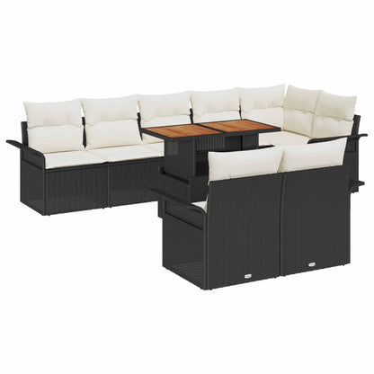 vidaXL Salon de jardin avec coussins 9 pcs Noir et crème Résine tressée