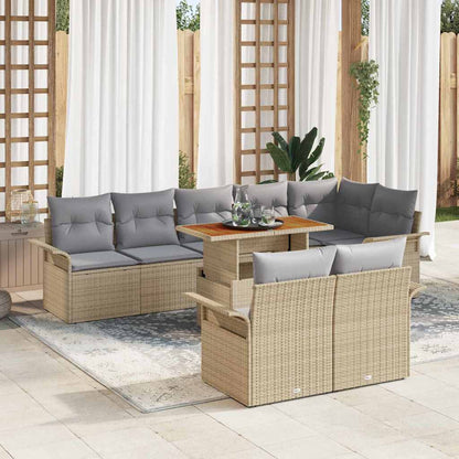 Gartensofa-set mit Kissen 9 pcs Beige und Hellgrau Poly-Rattan