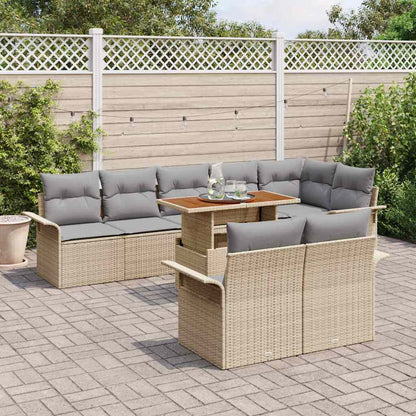 Gartensofa-set mit Kissen 9 pcs Beige und Hellgrau Poly-Rattan