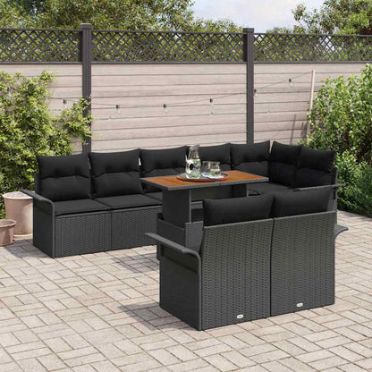 Gartensofa-set mit Kissen 9 pcs Schwarz Poly-Rattan