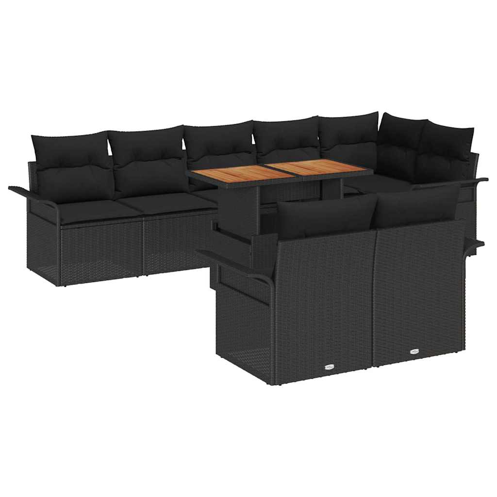 Gartensofa-set mit Kissen 9 pcs Schwarz Poly-Rattan