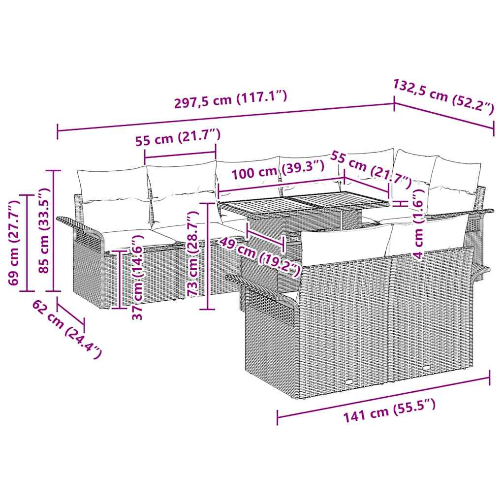 Gartensofa-set mit Kissen 9 pcs Schwarz Poly-Rattan