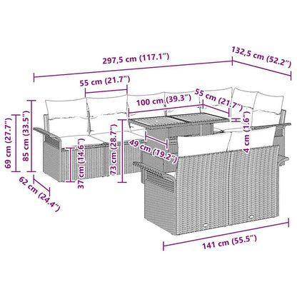 Gartensofa-set mit Kissen 9 pcs Schwarz Poly-Rattan