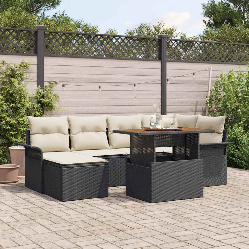 vidaXL Ensemble de canapés de jardin avec coussins 7 pcs Noir et Crème Résine tressée