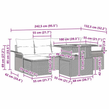 vidaXL Ensemble de canapés de jardin avec coussins 7 pcs Noir et Crème Résine tressée