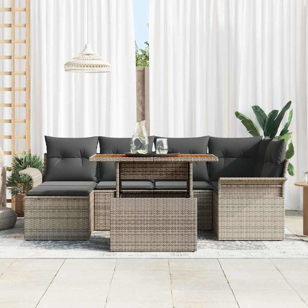 vidaXL Ensemble de canapés de jardin avec coussins 7 pcs Gris résine tressée