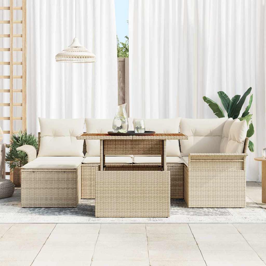 vidaXL Salon de jardin avec coussins 7 pcs Beige et Crème Résine tressée