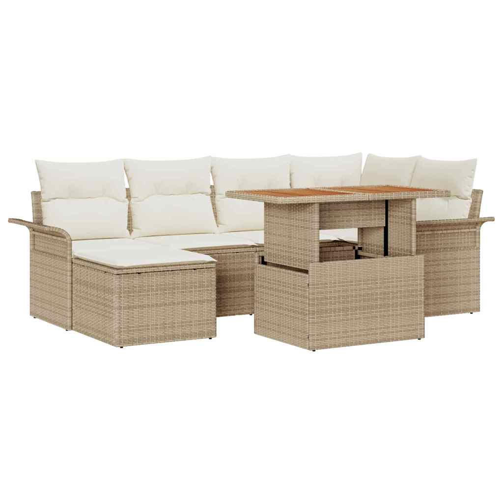 vidaXL Salon de jardin avec coussins 7 pcs Beige et Crème Résine tressée