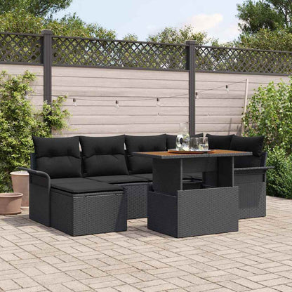 Gartensofa-set mit Kissen 7 pcs Schwarz Poly-Rattan
