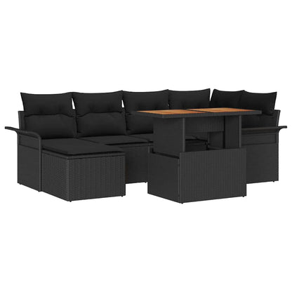 Gartensofa-set mit Kissen 7 pcs Schwarz Poly-Rattan
