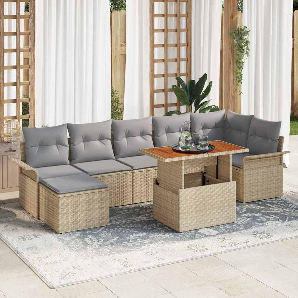Gartensofa-set mit Kissen 8 pcs Beige und Hellgrau Poly-Rattan