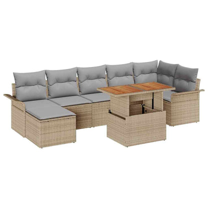 Gartensofa-set mit Kissen 8 pcs Beige und Hellgrau Poly-Rattan