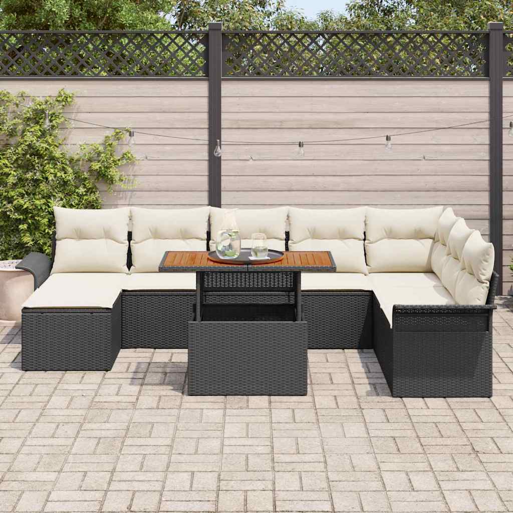 vidaXL Salon de jardin avec coussins 9 pcs Noir et crème