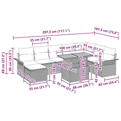 vidaXL Salon de jardin avec coussins 9 pcs Noir et crème