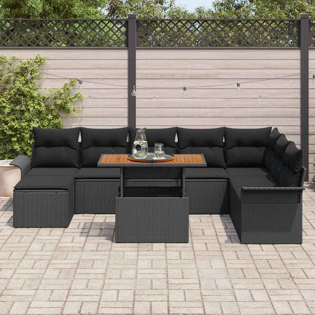 vidaXL Ensemble de canapés de jardin avec coussins 9 pcs Noir