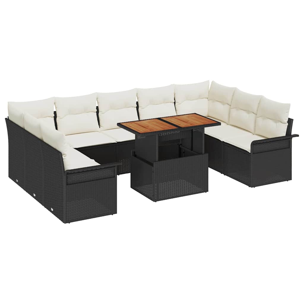 Garten-Sofa-Set mit Kissen 10 pcs Schwarz und Creme