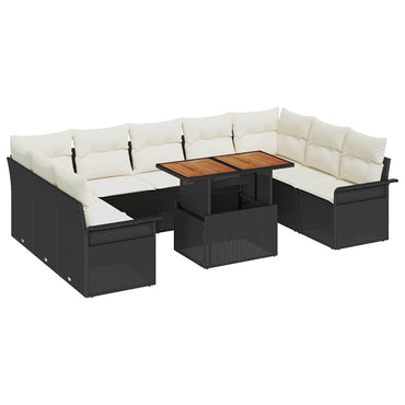vidaXL Salon de jardin avec coussins 10 pcs Noir et crème