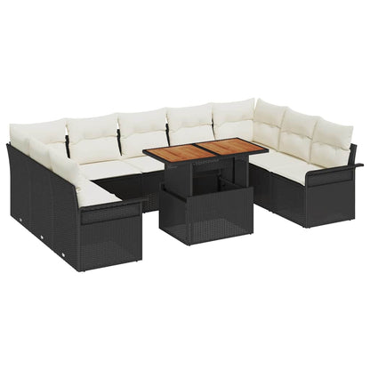 Garten-Sofa-Set mit Kissen 10 pcs Schwarz und Creme