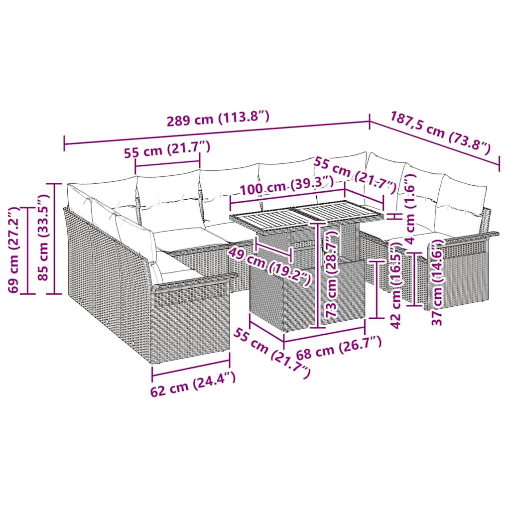 vidaXL Ensemble de canapés de jardin avec coussins 10 pcs Beige et crème