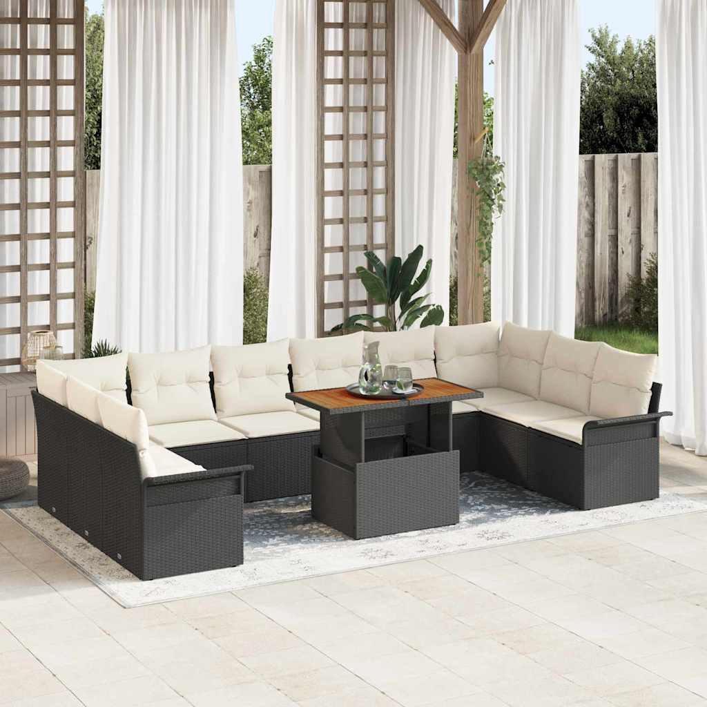vidaXL Salon de jardin avec coussins 11 pcs Noir et crème Résine tressée