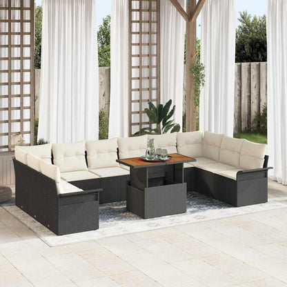 vidaXL Salon de jardin avec coussins 11 pcs Noir et crème Résine tressée