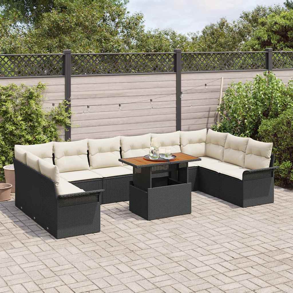 vidaXL Salon de jardin avec coussins 11 pcs Noir et crème Résine tressée