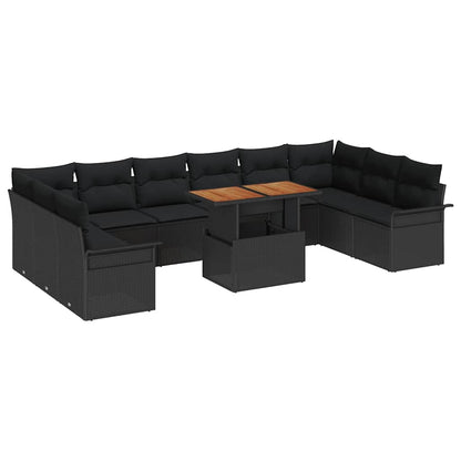 vidaXL Gartensofa-set mit Kissen 11 pcs Schwarz Poly-Rattan