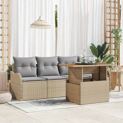 Gartensofa-set mit Kissen 5 pcs Beige und Hellgrau Poly-Rattan