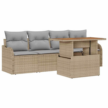 Gartensofa-set mit Kissen 5 pcs Beige und Hellgrau Poly-Rattan