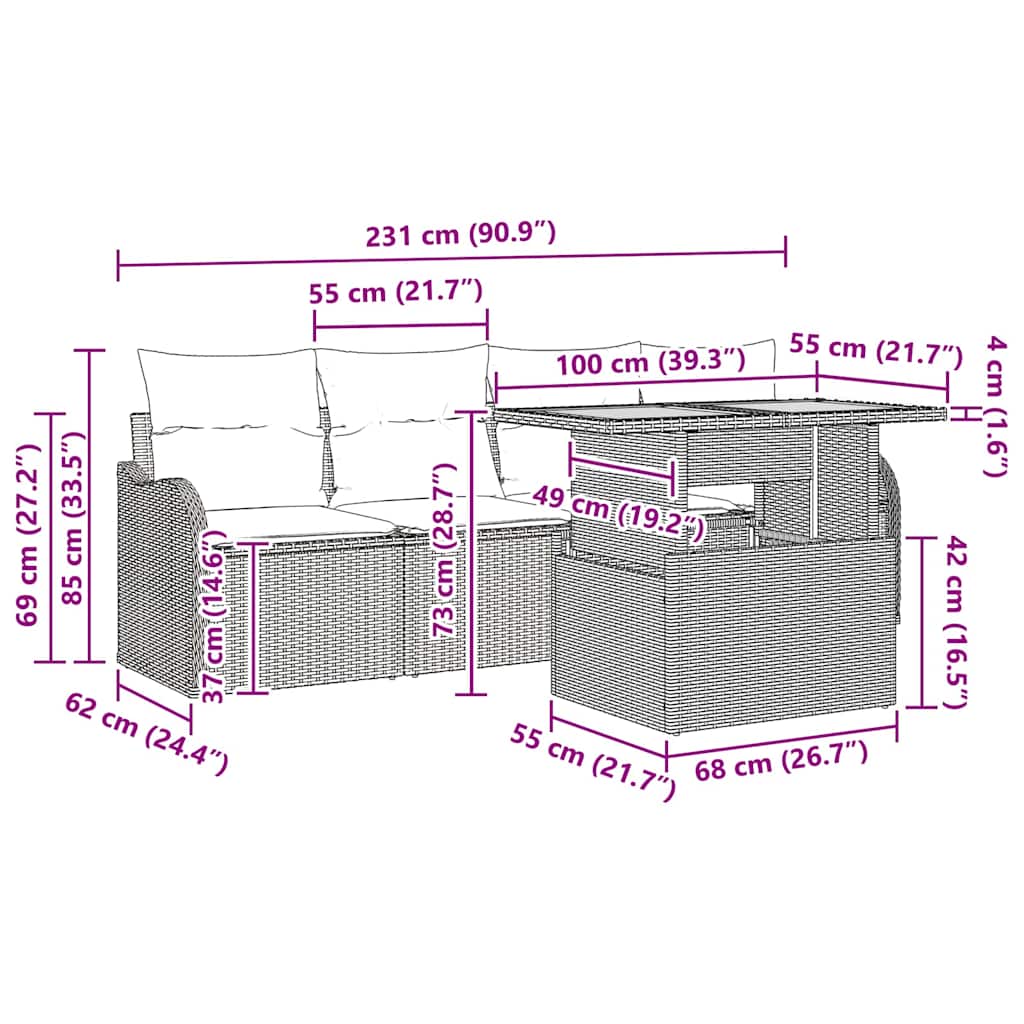 Gartensofa-set mit Kissen 5 pcs Beige und Hellgrau Poly-Rattan