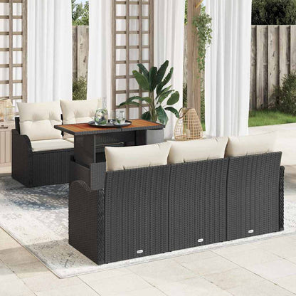 Gartensofa-set mit Kissen 6 pcs Schwarz und Creme Poly-Rattan