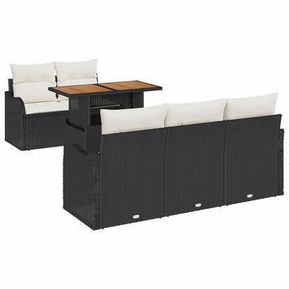 Gartensofa-set mit Kissen 6 pcs Schwarz und Creme Poly-Rattan