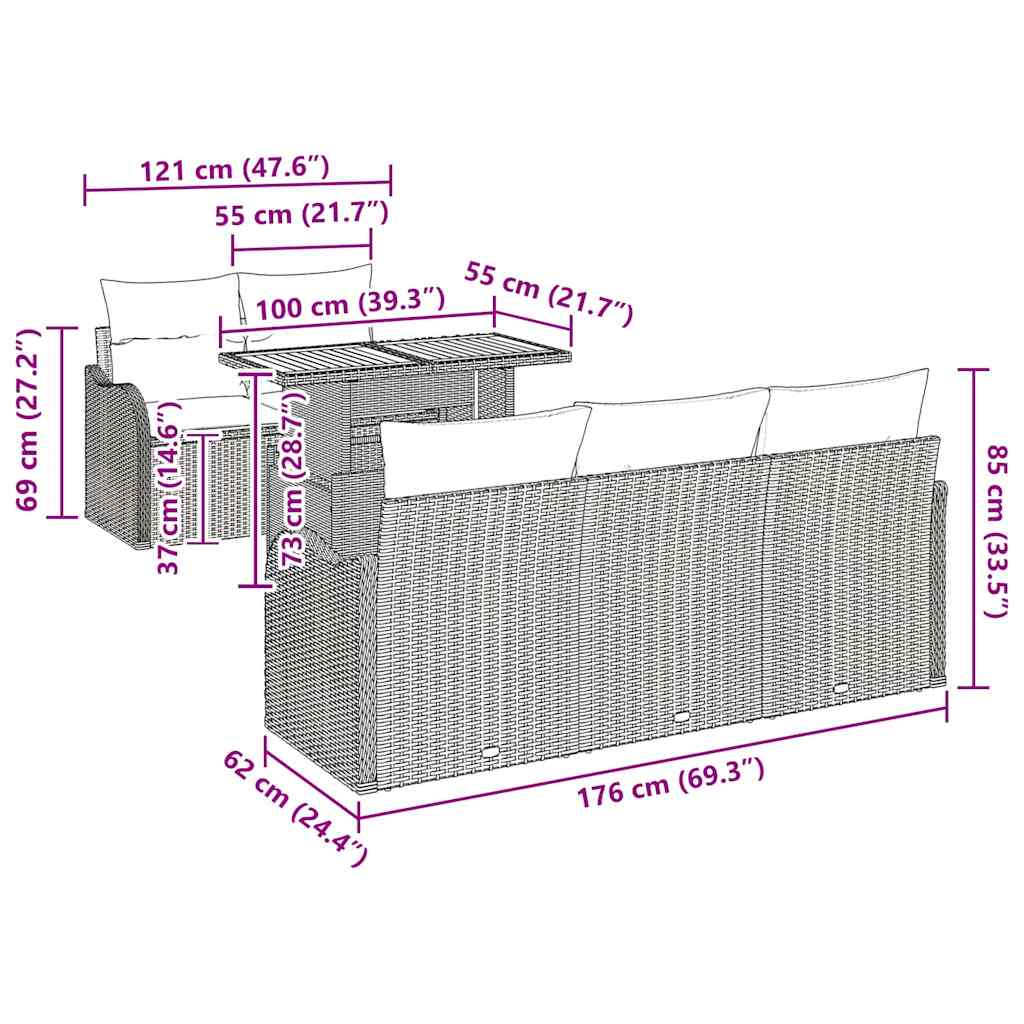 Gartensofa-set mit Kissen 6 pcs Schwarz und Creme Poly-Rattan