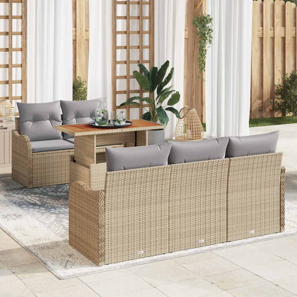 Gartensofa-set mit Kissen 6 pcs Beige und Hellgrau Poly-Rattan