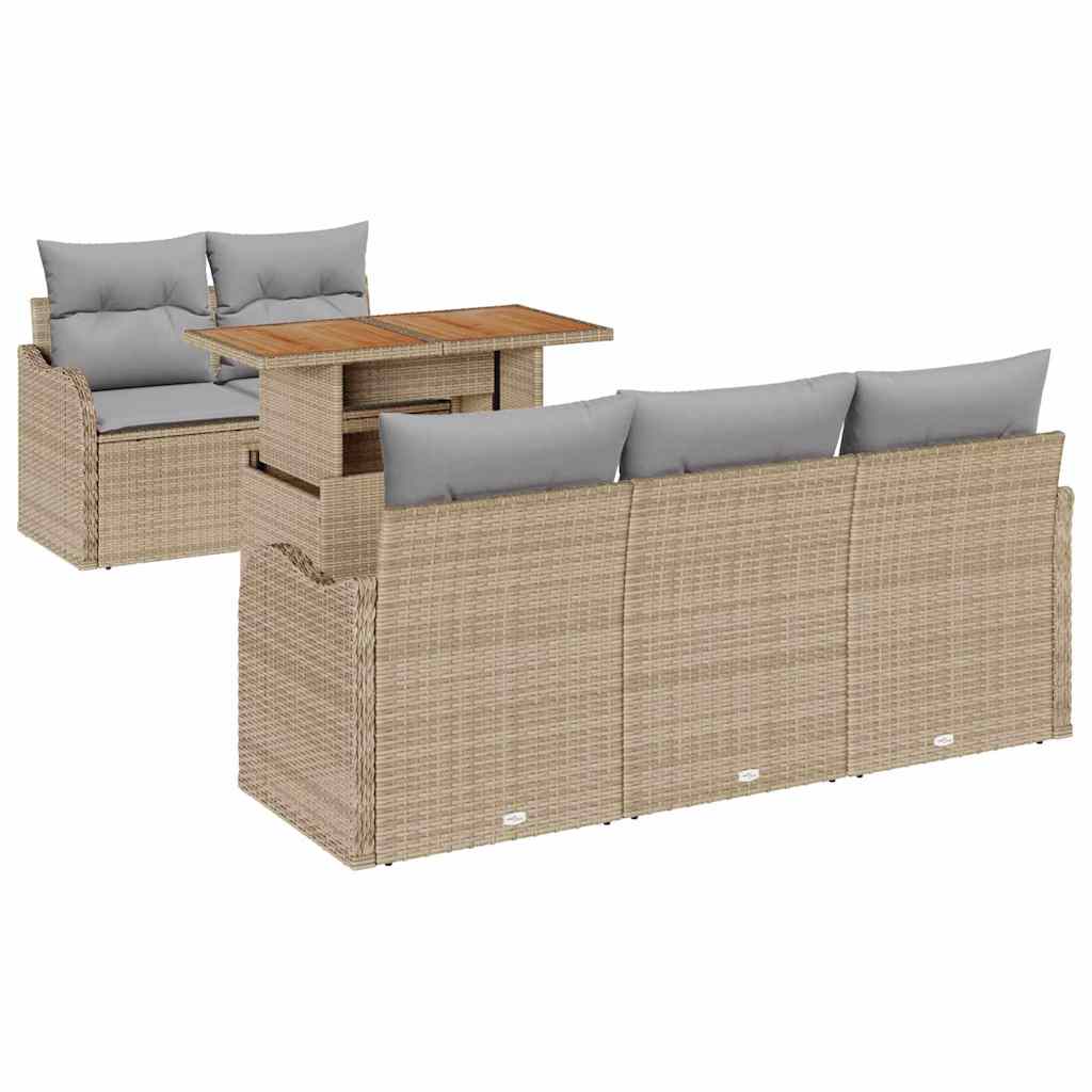 Gartensofa-set mit Kissen 6 pcs Beige und Hellgrau Poly-Rattan