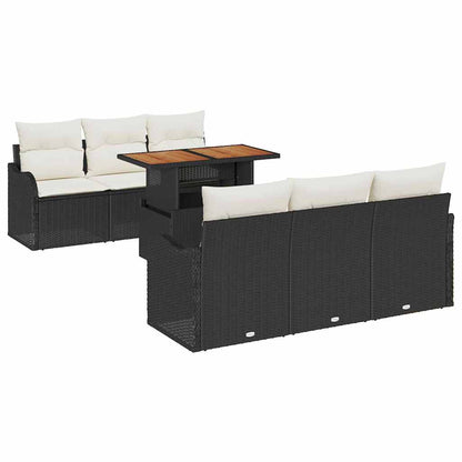 Gartensofa-set mit Kissen 7 pcs Schwarz und Creme Poly-Rattan