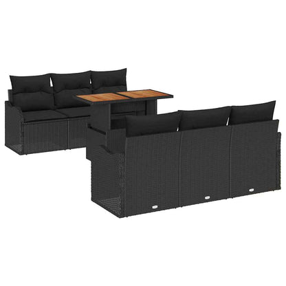 Gartensofa-set mit Kissen 7 pcs Schwarz Poly-Rattan