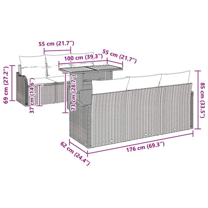Gartensofa-set mit Kissen 7 pcs Schwarz Poly-Rattan