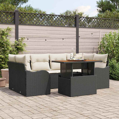 Garten-Sofa-Set mit Kissen 7 pcs Schwarz und Creme